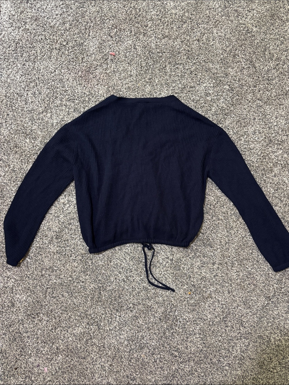 Splendid Navy Ribbed V-Neck Button-Front Cardigan with Drawstring - Picture 3 of 3